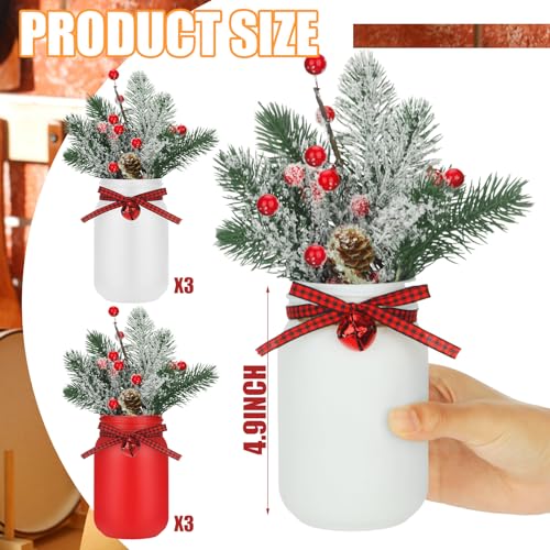 Lyrow Red & White Bell Mason Jar Christmas Centerpieces - Pack of 6