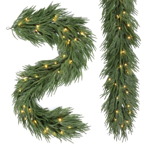 6FT Artificial Christmas Garland with Lights - Norfolk Pine, 2 Pack
