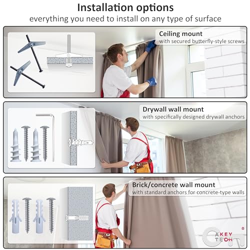 Heavy Duty Ceiling Mount Curtain Rod Brackets - 2 Pack, Matte Black