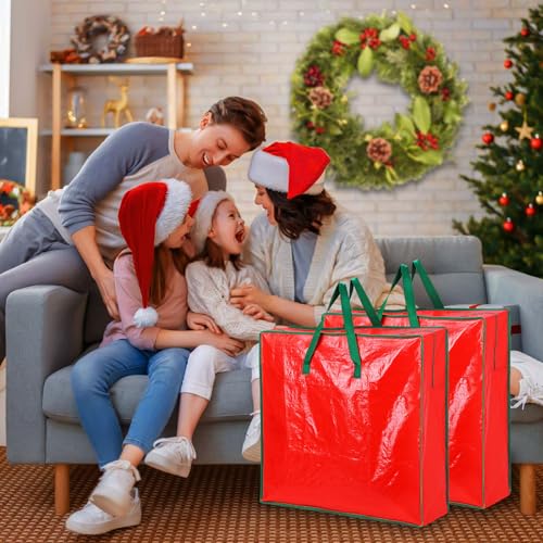 AFOROEOA 6PCS Red Wreath Storage Bags with Handles, 25"L x 25"H x 8.7"D – Clear Zip Bags for Garland & Xmas Wreaths (Variation: 6pcs Red)