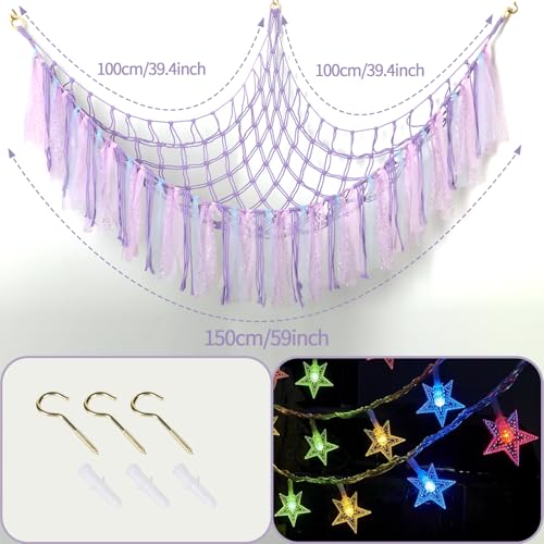 Large Stuffed Animal Hammock with LED Lights - Handwoven Cotton Toy Organizer