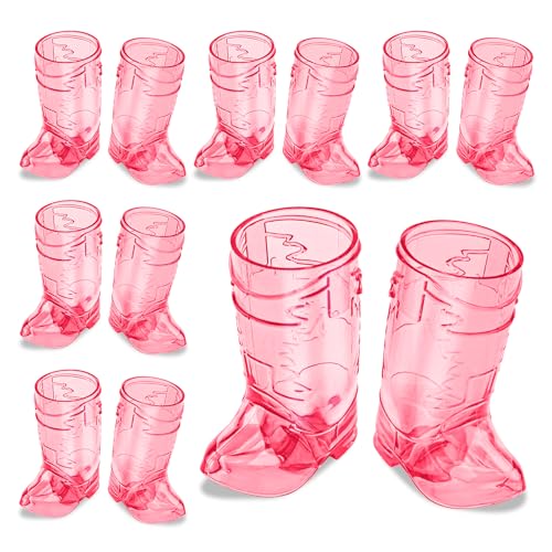 Rose Red Cowboy Boot Shot Glasses Set of 12 - 1 Oz Mini Plastic Western Drinkware