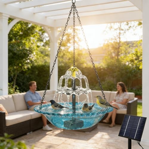 Hanging Solar Bird Bath Fountain - Cascading Outdoor Garden Water Feature