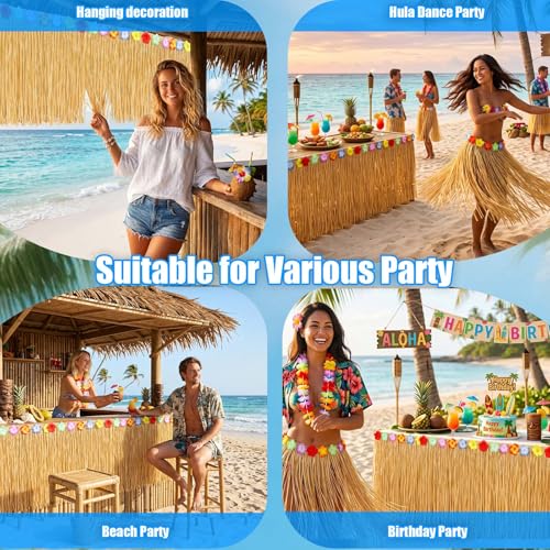 2-Pack Hawaiian Grass Table Skirts - 108" x 29.5" Tropical Party Decor