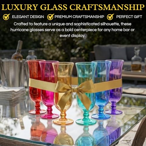The Wine Savant Hurricane Pina Colada Cocktail Glasses Set of 6, 14oz BPA-Free Reusable Plastic
