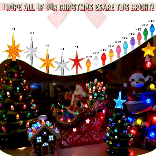 Ceramic Christmas Tree Replacement Bulbs & Star Topper Set (122 Pcs)