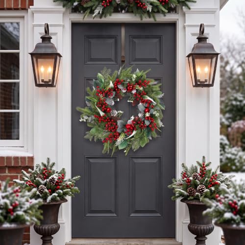 Montekin 24-Inch Christmas Wreath with Red Berries, Pinecones & Eucalyptus