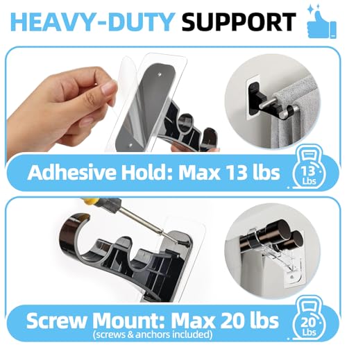 6 Pack Double Curtain Rod Brackets, Adhesive No Drill Curtain Hooks, Black