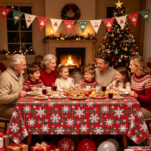 TJYJOY 4 Pack Christmas Tablecloths Red Green Plaid Snowflake Holiday Party Decor 51x86 Inch