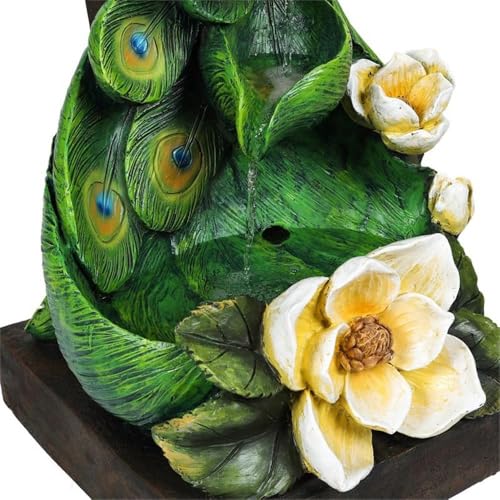 39-Inch Peacock Outdoor Water Fountain with LED Lights