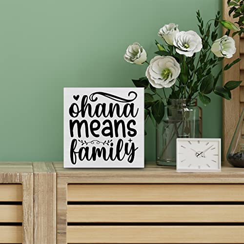 Ohana Means Family Wooden Box Sign, 5x5 Inch Rustic Desktop Wall Plaque