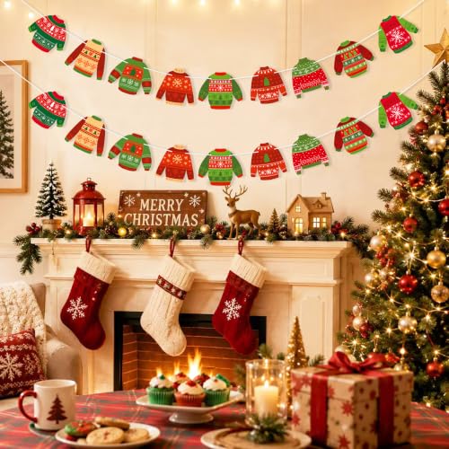 Christmas Ugly Sweater Banner Party Decorations - 2 Strands, 18 Cutouts