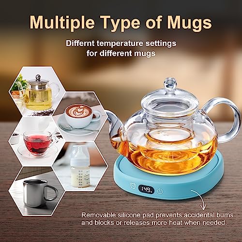 Blue Cat Mug Warmer Set with Ceramic Cup & Spoon - Electric Heated Desk Coffee & Tea Warmer