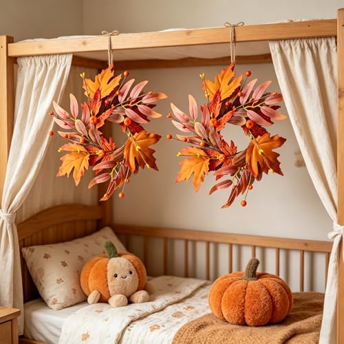 6 PCS 9-Inch Mini Fall Wreaths for Kitchen Cabinets, Thanksgiving Autumn Decor