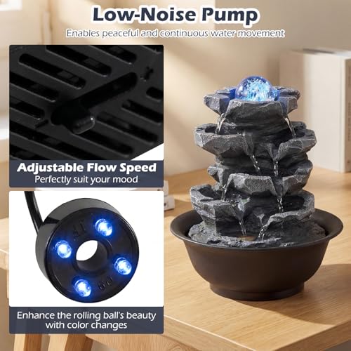 Indoor Tabletop Water Fountain with LED Lights & Rotating Crystal Ball