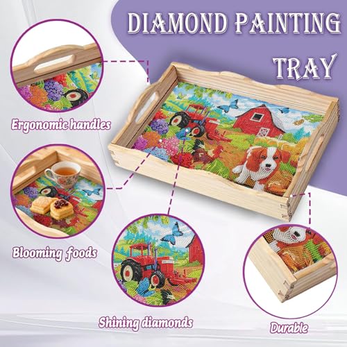 EWJRNSF Diamond Art Kits for Adults Wooden Serving Tray with Handles – DIY Tray Kit (D Farmhouse CB NEW)