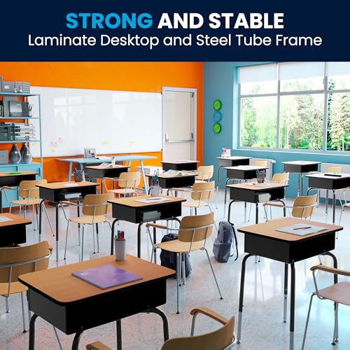 Adjustable Student Desk with Metal Book Box and Laminate Top