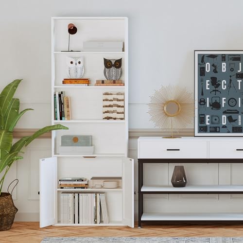6-Tier Industrial Bookcase with Doors, 70-Inch Tall Storage Display Shelf