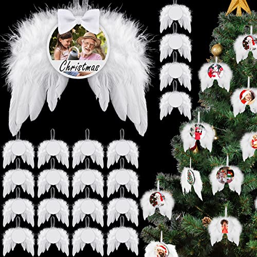 Amyhill 72 Pcs Christmas Angel Wings Sublimation Ornaments, Round Style - 36 Wings + 36 Blank Ornaments
