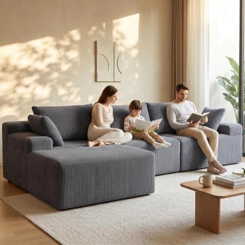 108-Inch L-Shaped Modular Sectional Sofa with Deep Seats and Flannel Cover