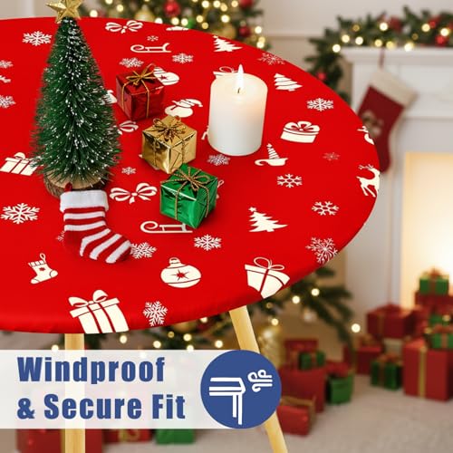 Round Spandex Christmas Red Fitted Tablecloth for 45"-56" Tables