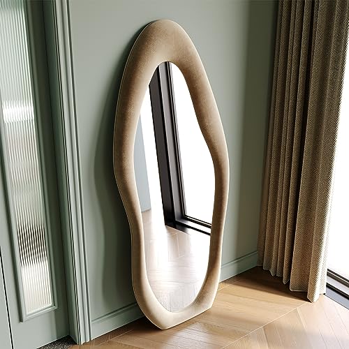 63" x 24" Irregular Wavy Full Length Mirror, Flannel-Wrapped Floor Mirror