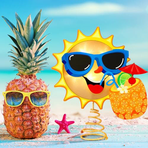 LED Lighted Wooden Summer Tree Topper (10x8 in) - Tropical Luau Party Decor