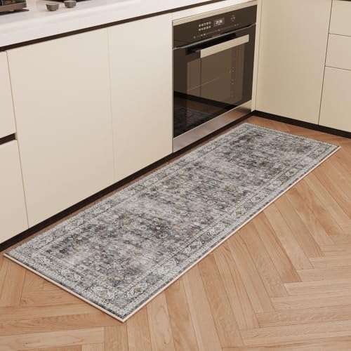 Washable Vintage Hallway Runner Rug 2'6"x8' Non-Slip Faux Wool Area Rug