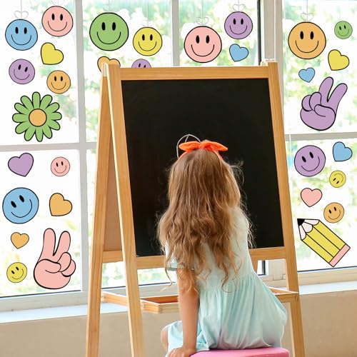 Back to School Pastel Smile Face Window Clings - 9 Sheets