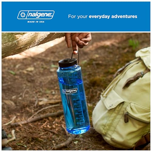 Nalgene 48 oz Wide Mouth Silo Water Bottle - Blue Leak-Proof Reusable Plastic Bottle for Hiking and Gym