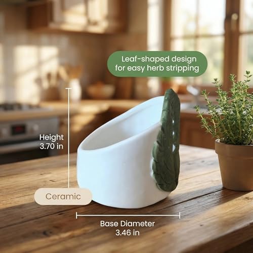 Ceramic Leaf Herb Stripper Bowl - Decorative Pottery Kitchen Tool