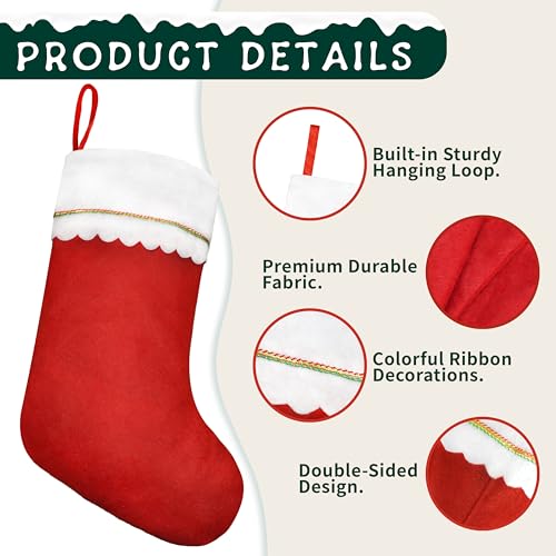 MNKXL 12 Pack Christmas Stockings - Large 19 Inch Red Felt Bulk Set with Gold Trim for Holiday Decor