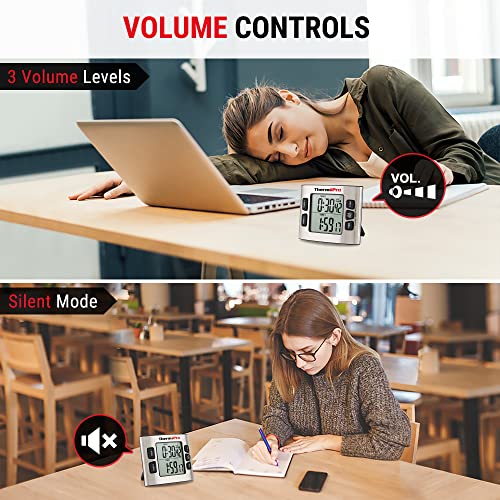 Dual Digital Kitchen Timer with Clock Mode and Adjustable Alarm Volume