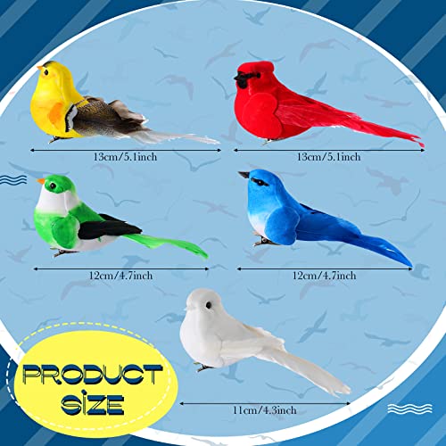 5-Piece Artificial Parrot Ornaments with Clips, 4.7-Inch Realistic Birds
