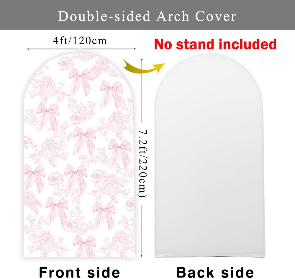 Pink Bow Floral Arch Backdrop - 7.2ft Stretchy Fitted Cover for Bridal Shower & Birthday Parties