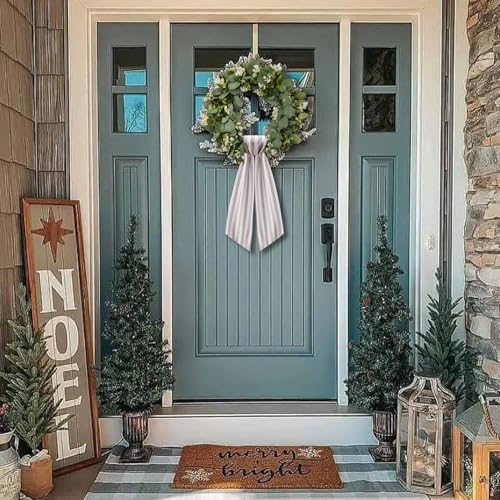 2 Pack Beige and White Stripe Wreath Sash for Front Door Porch Decor