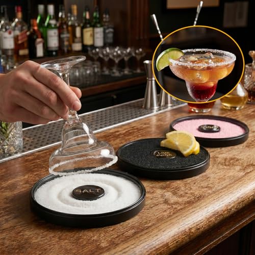 Mingting 3-Tier Black Margarita Salt Rimmer Set with Lid, Stackable Cocktail Garnish Organizer