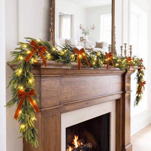 9 ft Artificial Norfolk Pine Garland with Lights for Holiday Decor