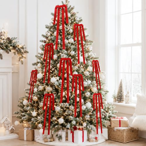 TAOYE 6-Pack Long Red Velvet Christmas Bows 15 x 24 in – Single-Sided Decorative Ornaments