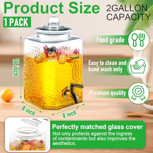 Tiangrid 2.5 Gallon Glass Drink Dispenser with Stainless Steel Spigot – Wide Mouth Party Beverage Jar, 1 Pack