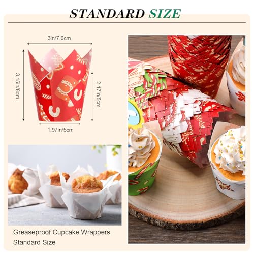 Reallnaive 500-count Tulip Cupcake Liners Christmas Patterns – Greaseproof Bake Cups, 2.17in x 3in (Variation: Cute)