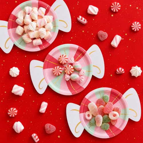 Maxdot 60 Pcs Candy-Shaped Christmas Paper Plates - Pastel Party Supplies