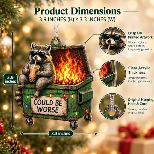 Funny Christmas Raccoon Ornament - Raccoon Dumpster Variation for Holiday Decor