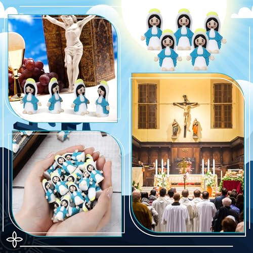 50 Pack Mini Virgin Mary Figurines, Blue PVC Religious Party Favors