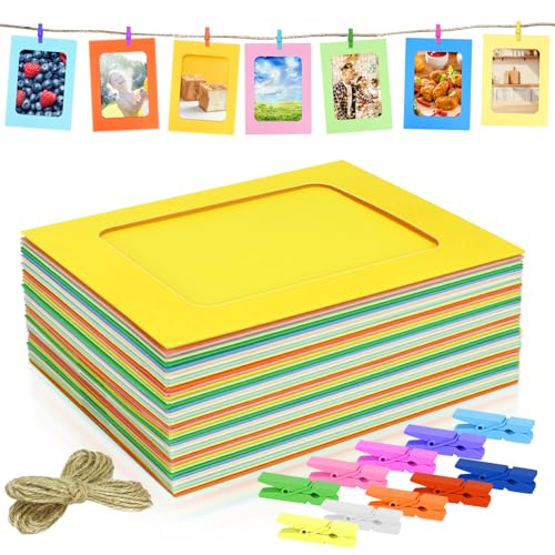 50 Pack 4x6 Paper Picture Frames with Wooden Clips and Hanging String