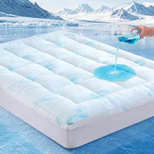 DOWNCOOL Queen Cooling Memory Foam Mattress Topper - Waterproof Bamboo Top