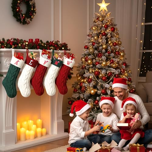 Monogram Initial Cable Knit Christmas Stocking - 18 Inch Holiday Stocking