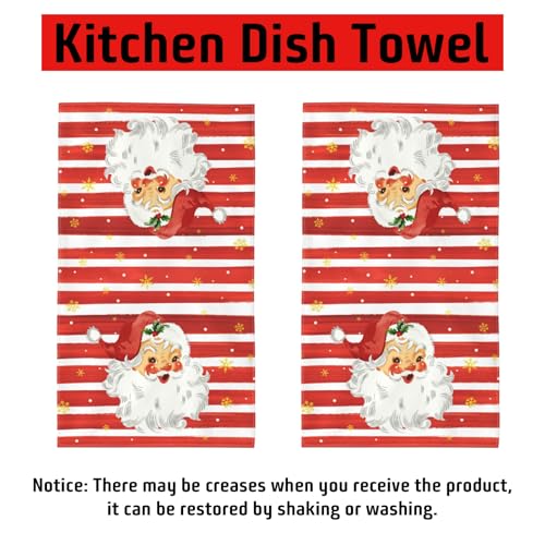 Qilerongrong Christmas Santa Kitchen Towels 18x26 in 2 Pack - Red Snowflake Stripe Tea Towels