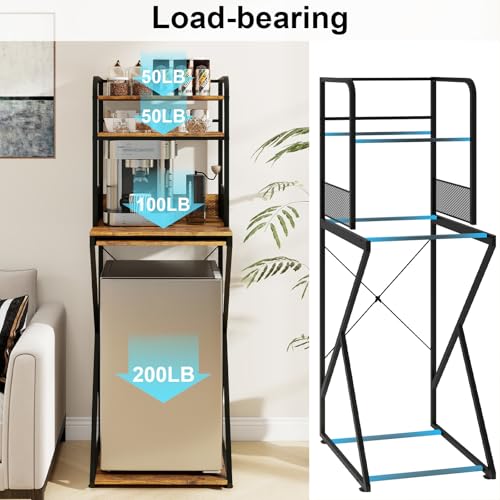 4-Tier Mini Fridge Stand with Power Outlet & Pull-Out Coffee Bar Shelf
