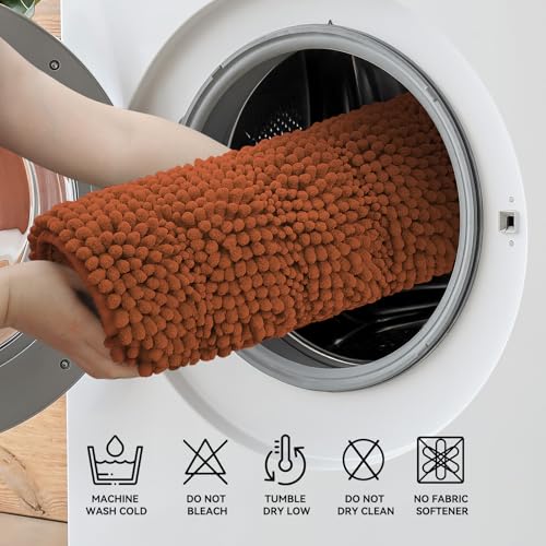 Bcoimo Soft Chenille Burnt Orange Small Bath Mat 24x17 Non-Slip